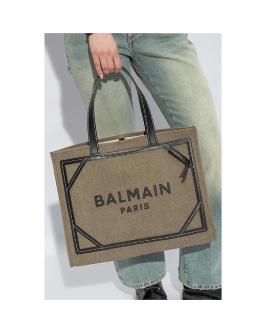 Borsa shopper con logo di Balmain in Metallic
