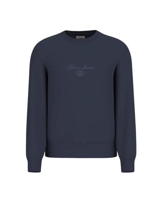 Guess Blauwe Sweater Slim Script Crewneck in het Blue voor heren