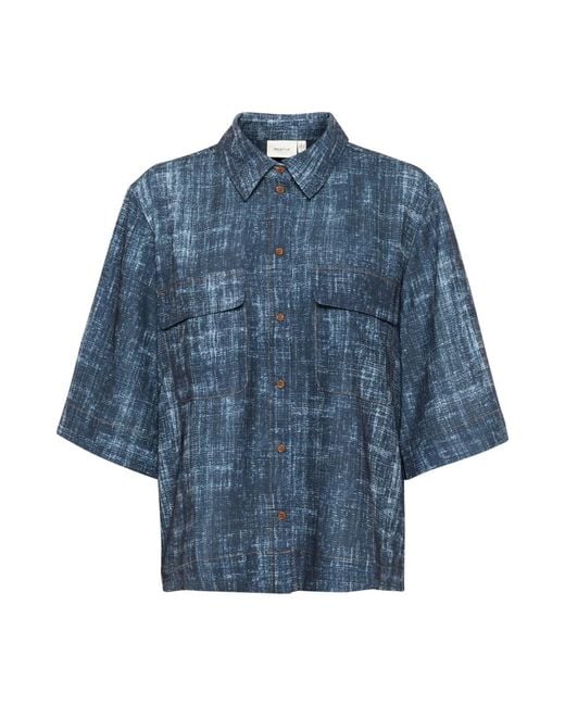 Gestuz Blue Dunkle Denim Struktur Oversized Hemdbluse