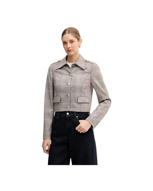 Guess Jassen ,Bruin ,Polyester Geraldine Checked Jacket in het Gray