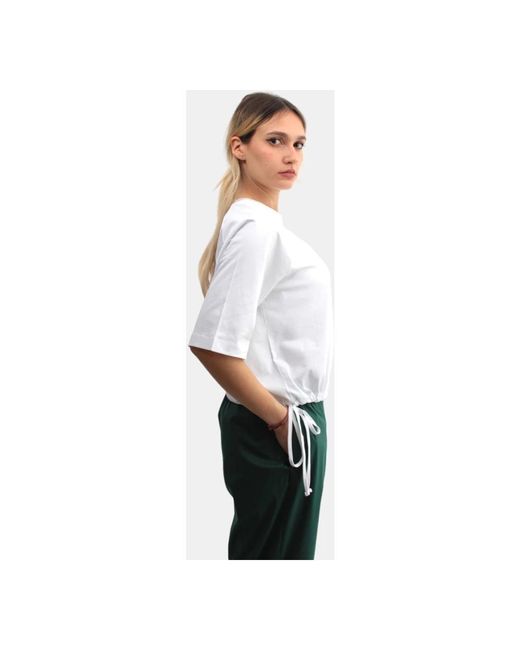 Liviana Conti Gray Weiße baumwoll-t-shirt mit kordelzugsaum
