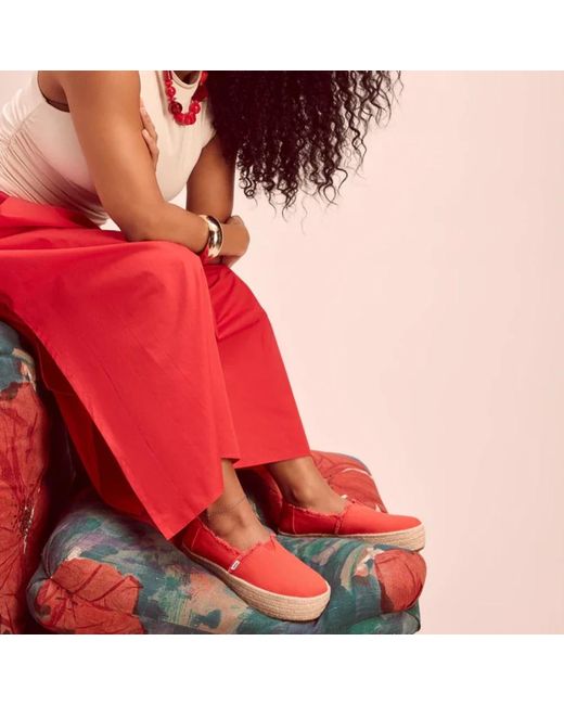 TOMS Schoenen ,Rood ,Denim Flame Canvas/Fray Instapper in het Red