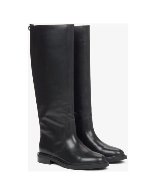 ESTRO Schoenen ,Zwart ,Leer Hoge Laarzen Met Brede Schacht in het Black