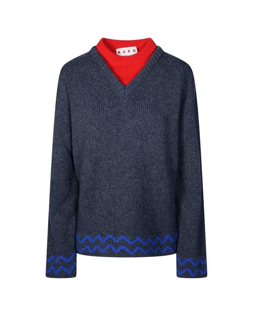 Marni V-Neck Truien in het Blue