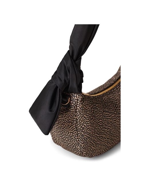 Borbonese Brown Große leder reißverschluss brieftasche,bedruckte stoff hobo schultertasche