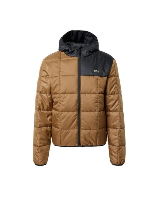 Lacoste Jassen ,Bruin ,Polyester Waterdichte Colour-Block Pufferjas Marron/Noir in het Brown voor heren