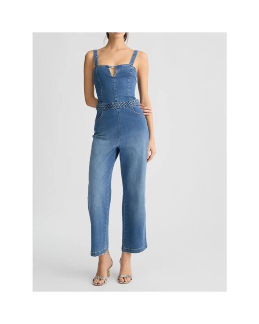 Liu Jo Blue Denim Jumpsuit Mit V-Ausschnitt Und Ausgestellten Hosen