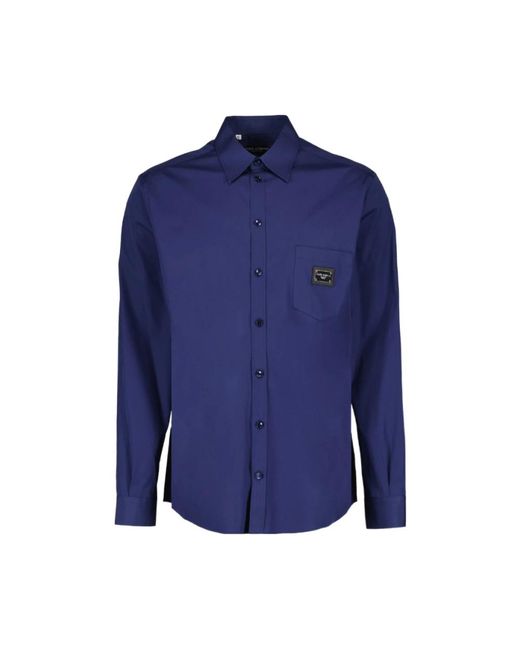 Dolce & Gabbana Essentielles hemd mit logo und knopfverschluss in Blue für Herren