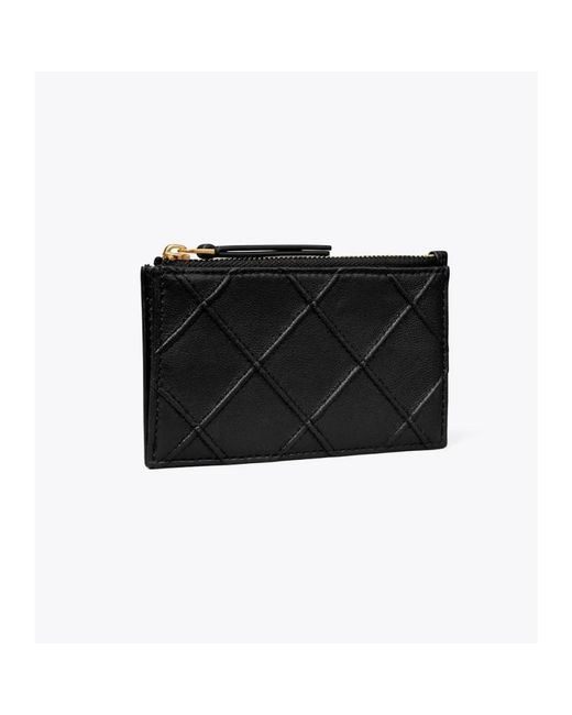 Tory Burch Accessoires ,Zwart ,Leer Fleming Soft Zip Card Case in het Black