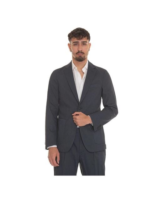 HUGO Jassen ,Blauw ,Linnen Linnen Blend Jas Met Zijsplitten in het Blue voor heren