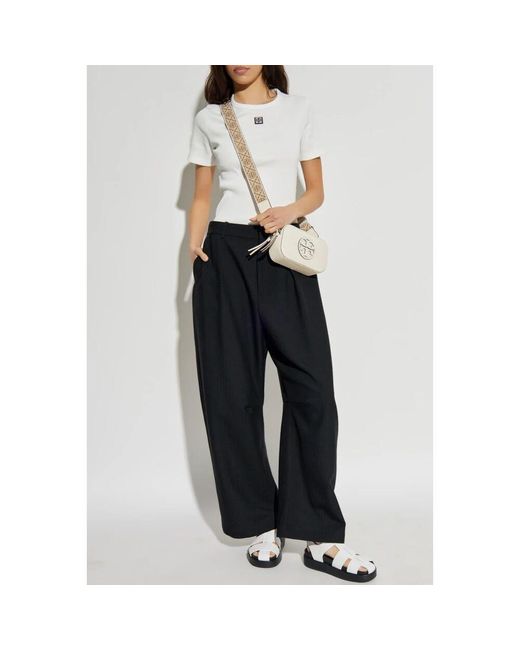 Tory Burch White Geripptes Top Mit Logopatch