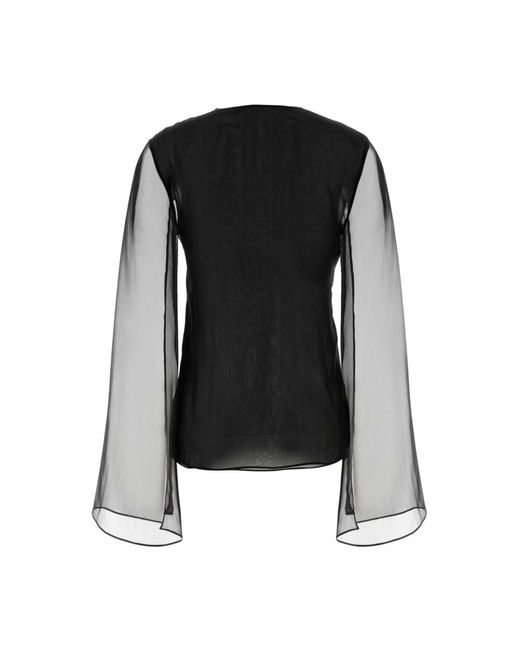 Alberta Ferretti Overhemden ,Zwart ,V-Hals Zijden Blouse in het Black