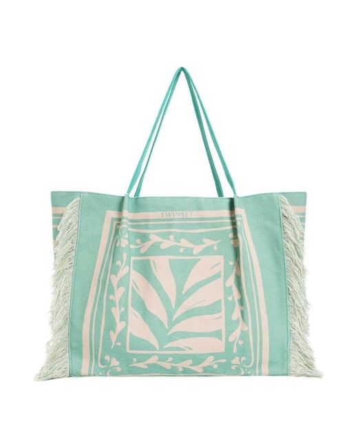 Twinset Green Grüne canvas shopper tasche