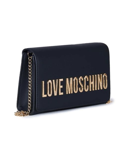Love Moschino Blue Schwarze umhängetasche aus kunstleder mit metall-logo