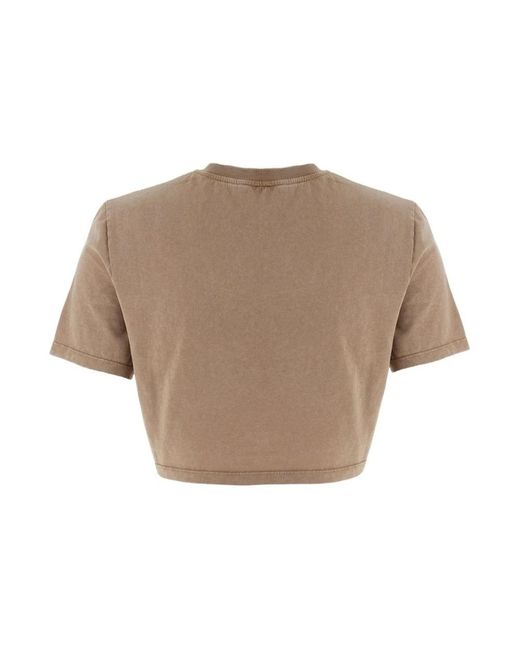 Fendi Tops ,Bruin ,Bruine Ronde Hals Korte Mouwen Top in het Natural