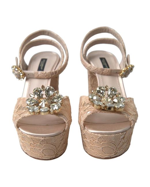 Sandales à plateau en dentelle à cristaux Dolce & Gabbana en coloris Multicolor