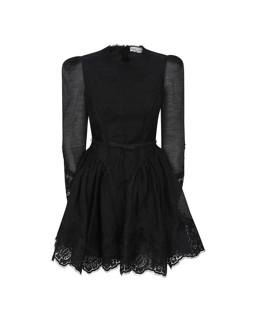 Zimmermann Black Schwarzes Kleid Mit Spitzenbesatz Aw25