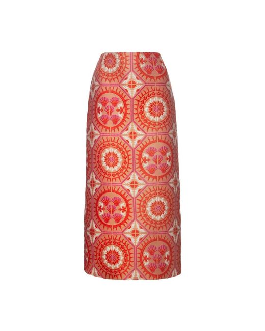 LaDoubleJ Rokken ,Oranje ,Sun Jacquard Kokerrok in het Red