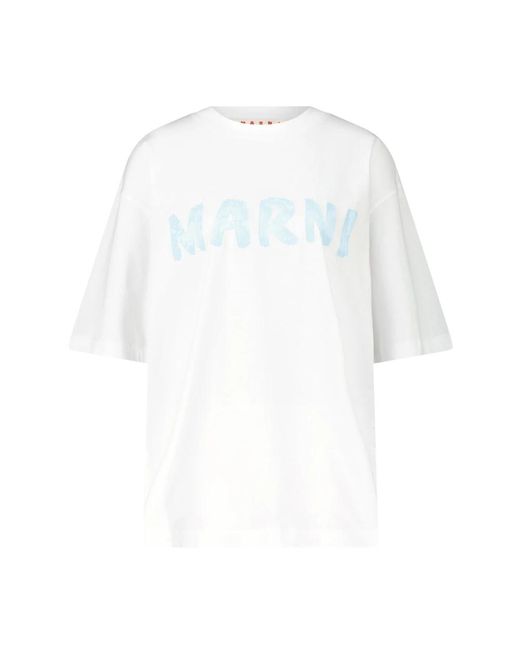 Camiseta de algodón extragrande con estampado frontal Marni de color White