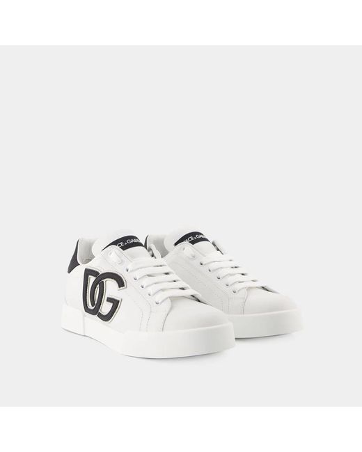 Dolce & Gabbana White Logo-print sneakers - leder - schwarz/weiß
