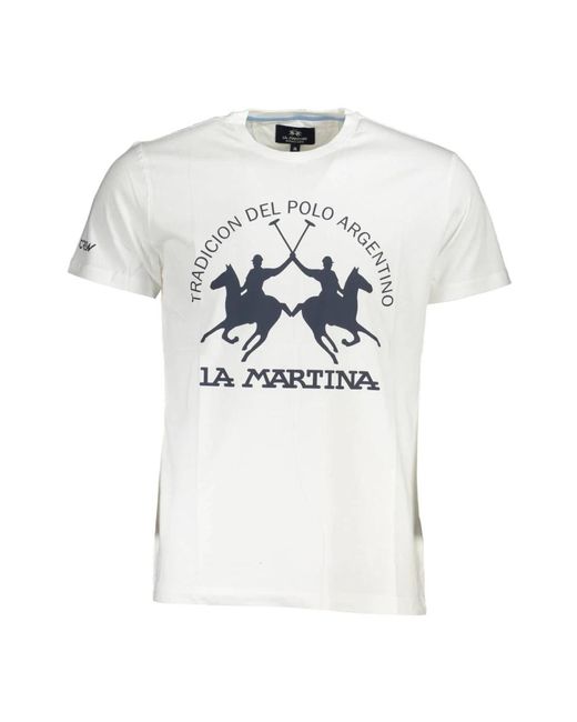 La Martina Weißes baumwoll-t-shirt mit druck in White für Herren