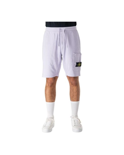 Stone Island Cargo Katoen Fleece Shorts in het Blue voor heren