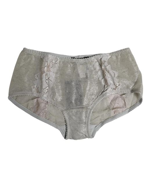 Dolce & Gabbana Ondergoed ,Grijs ,Katoen Grijze Bloemenkant Hoge Taille Slipje in het Gray