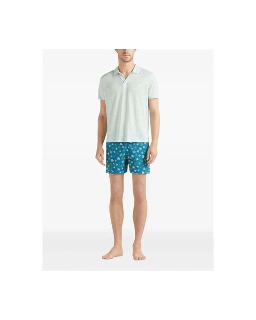 Vilebrequin Leinen Poloshirt Knopflos Pyramidenstil in Blue für Herren