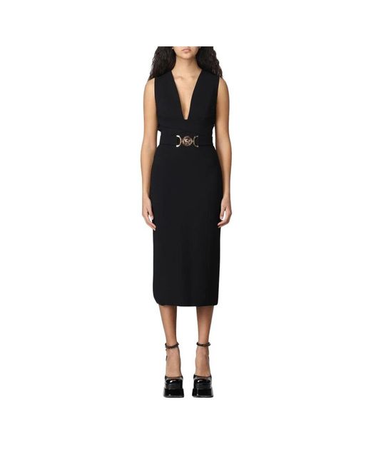 Versace Black Schwarzes Ärmelloses Midi-Kleid Mit V-Ausschnitt