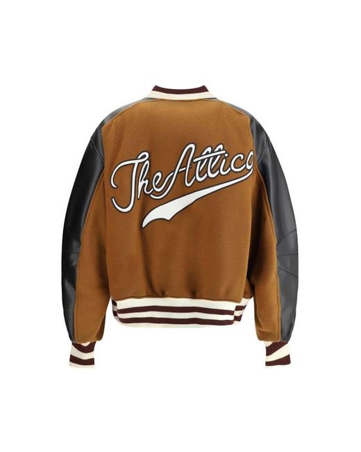 The Attico Wollen Varsity Bomberjack Leren Zakken in het Brown