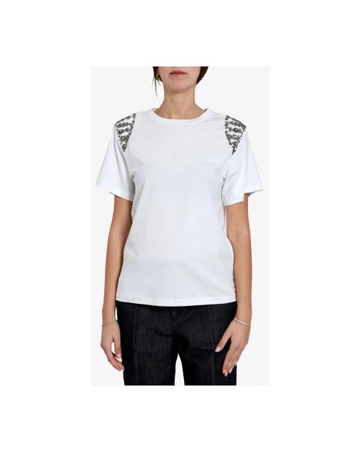 Alberta Ferretti Tops ,Wit ,Katoen Witte Katoenen T-Shirt Met Applicaties Op De Schouders in het White