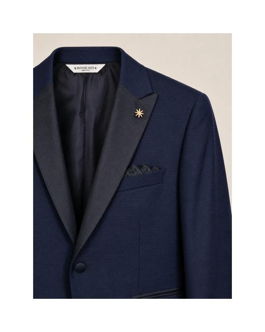 Manuel Ritz Blue Single Breasted Suits for men