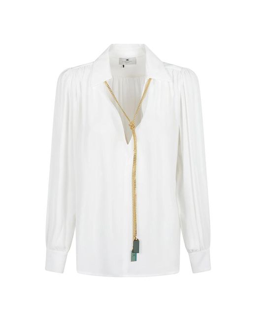 Elisabetta Franchi White Ivory chain-link v-ausschnitt hemd
