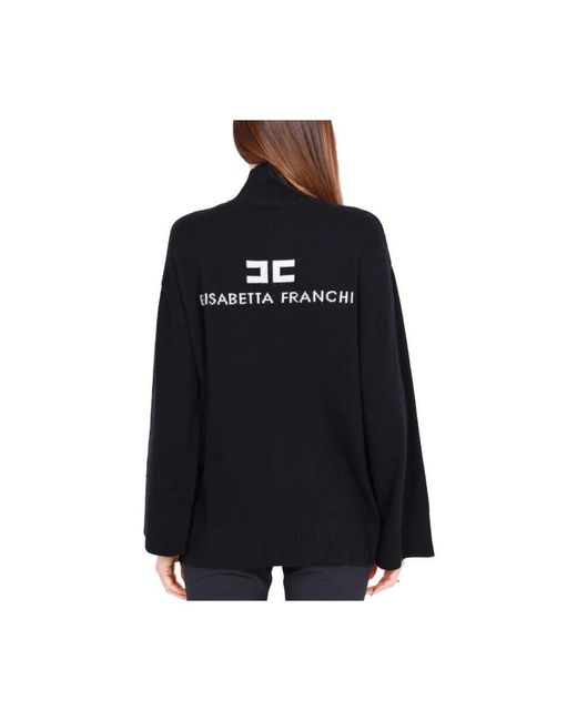 Elisabetta Franchi Black Kaschmir dolcevita mit maxi logo schwarz