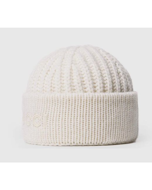 Gucci White Logo-Patch Rippstrickmütze