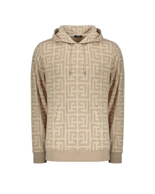 Balmain Hoodies & Sweatvesten ,Katoen Gebreide Katoenen Hoodie Met Kangoeroezak in het Natural voor heren
