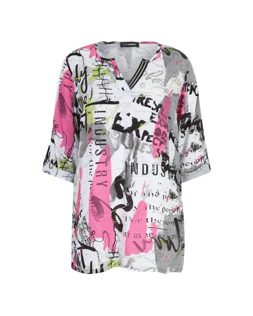 Doris Streich Pink Bluse Mit Graffiti-Print Und Streifen