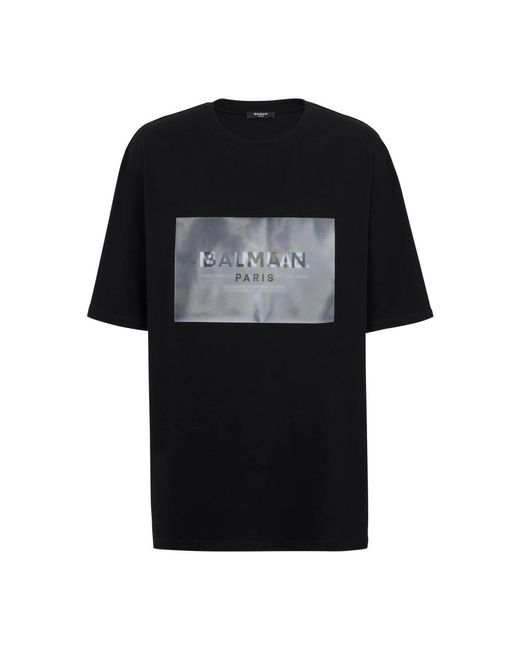 Balmain Black Main Lab Hologram T-shirt for men