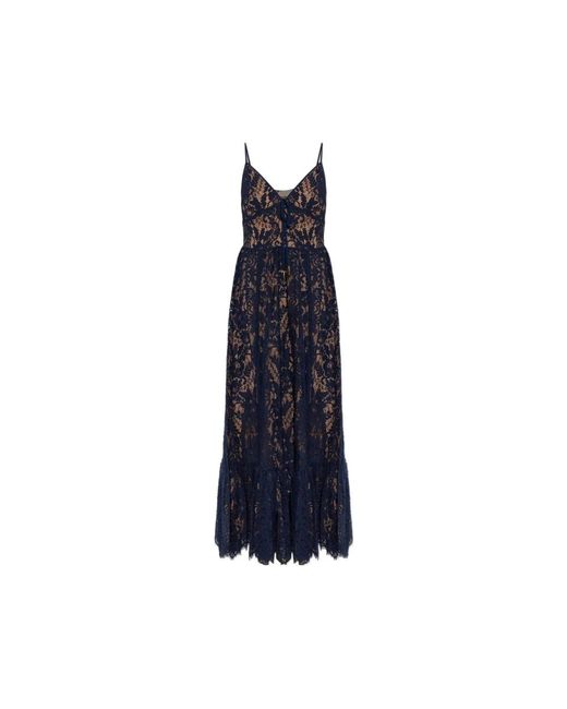 Michael Kors Kleedjes ,Blauw ,Katoen Gebloemde Maxi-Jurk Van Kant in het Blue