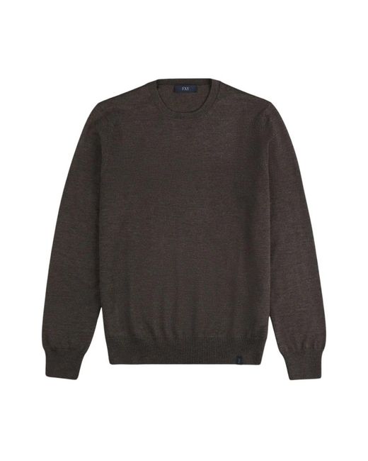 Fay Rundhals-Wollpullover in Brown für Herren