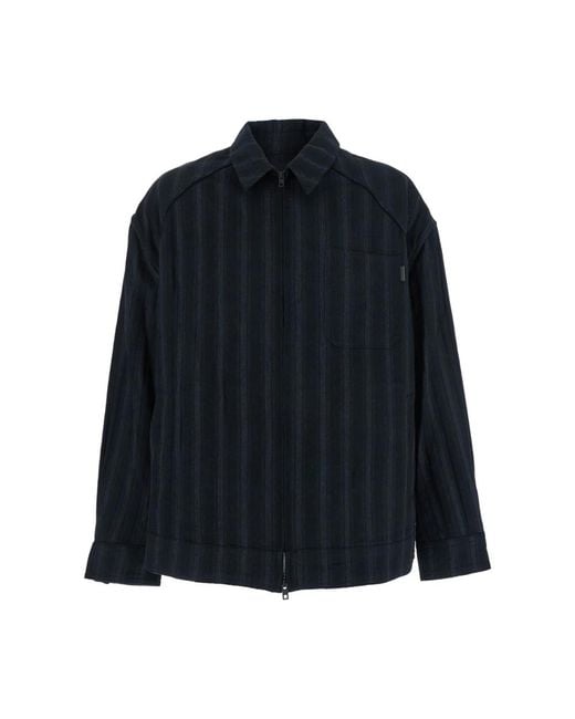 Juun.J Jassen ,Zwart ,Katoen Classic Collar Striped Jacket in het Blue voor heren