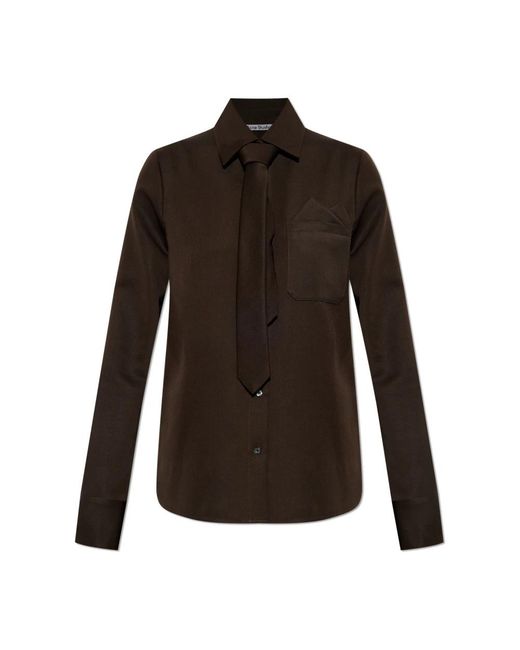 Acne Overhemden ,Bruin ,Wol Tie-Detailed Wollen Twill Overhemd in het Brown