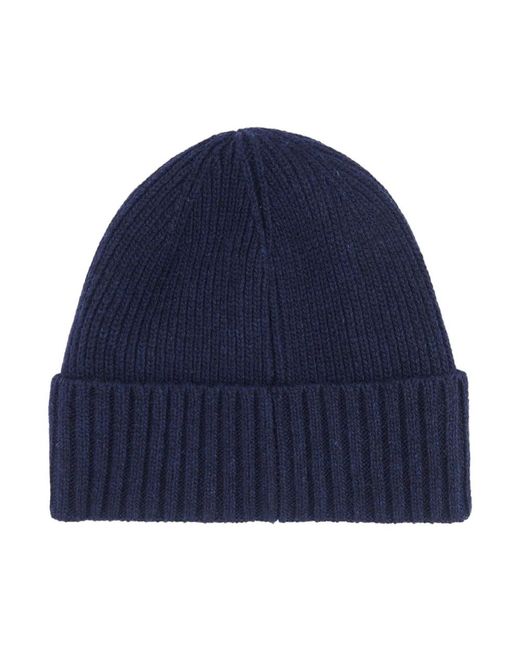 Barbour Blue Fleece-Lined Ribbed Wool Beanie for men
