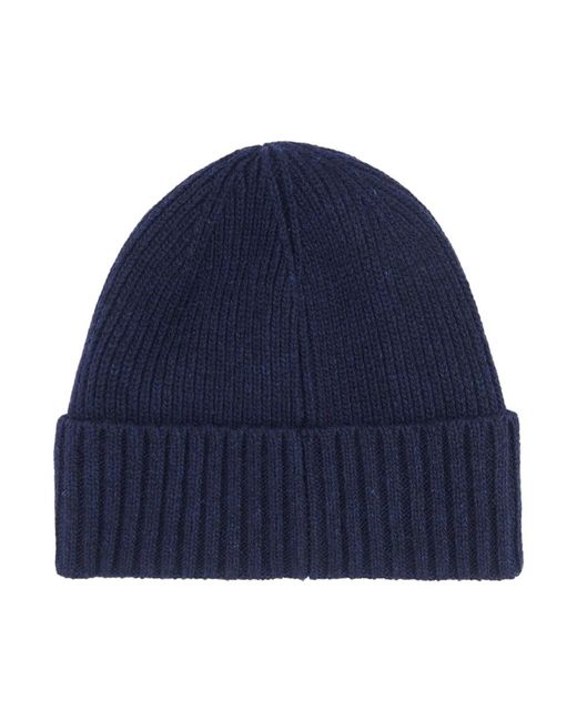 Barbour Blue Fleece-Lined Ribbed Wool Beanie for men