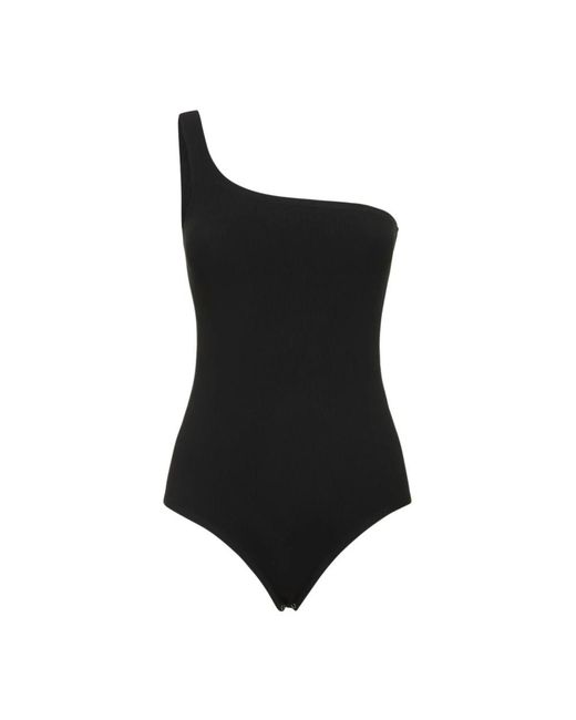 Michael Kors Tops ,Zwart ,Polyester Stretch Viscose Asymmetric Bodysuit in het Black