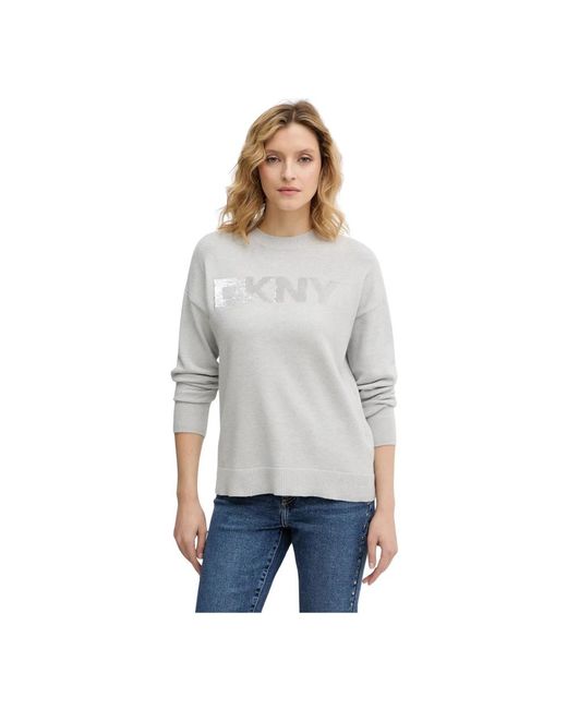 DKNY Sequin Logo Embellished Sweater in het Gray