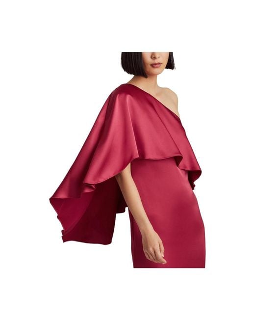 Ralph Lauren Red Satin One-shoulder Cape Gown