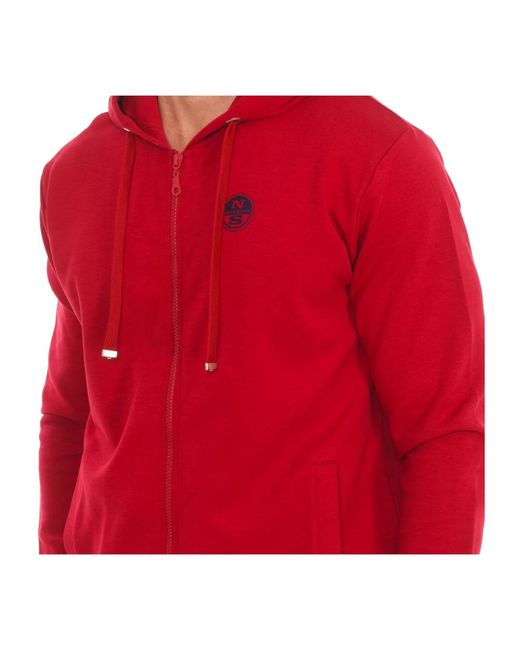 North Sails Hoodies & Sweatvesten ,Rood ,Katoen Hoodie Met Rits En Geribbelde Zoom in het Red voor heren
