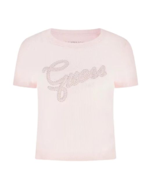 Guess Studs Script Tee in het Pink
