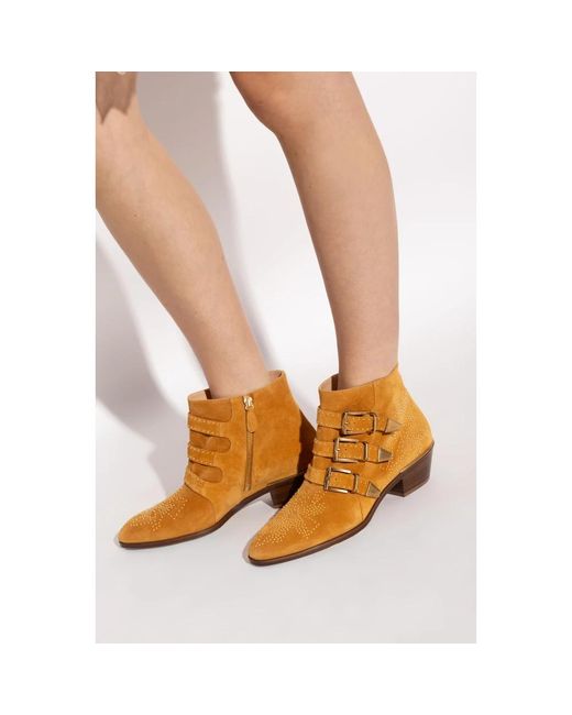 Chloé Suède Enkellaarsjes Met Hak Susan in het Brown